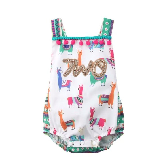 Llama Girl Outfit Clothes Dress First Birthday Pink romper Mexican Fiesta Alpaca
